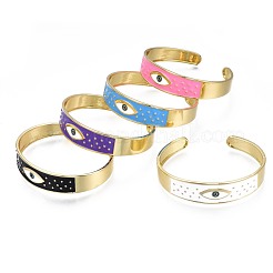 Enamel Evil Eye Flat Band Open Cuff Bangle&nbsp;BJEW-N012-015
