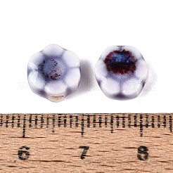 ヴィンテージの手作り磁器ビーズ  ファンシーアンティーク施釉磁器  花  紫色のメディア  9~10x9~10x4.5~6mm  穴：1.8~2.2mm&nbsp;PORC-N013-25-23