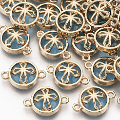 ガラスリンクコネクター  ライトゴールドメッキ合金パーツ  クロスとフラットラウンド  ライトスカイブルー  13.5x19.5x5.5mm  穴：1.6mm&nbsp;X-GLAA-T015-12D