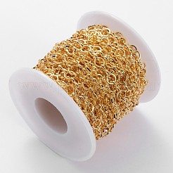 真鍮製手作りチェーン母子チェーン  溶接されていない  スプールで  金色  マザーリンク：直径6mm  厚さ1mm  息子リンク：直径5.5mm  厚さ1mm  約32.8フィート（10m）/ロール&nbsp;CHR099-CK25-G