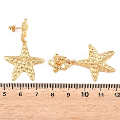 304ステンレススチールダングルスタッドピアス  質感のあるヒトデ  ゴールドカラー  41x25mm&nbsp;EJEW-L317-05G-02