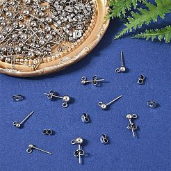 100個 3スタイル オリジナルカラー 304ステンレススチール ボールポストスタッドピアス金具  カン付き  変色防止ステンレススチール製摩擦イヤーナット150個付き  ステンレス鋼色  15~17x6~7.8x3~5mm  穴：1.7mm  ピン：0.5~0.7mm&nbsp;STAS-YW0003-06