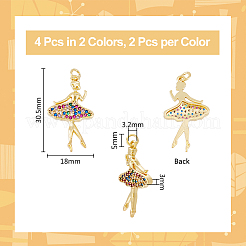 4Pcs 2 Colors Brass Micro Pave Cubic Zirconia Pendants&nbsp;KK-DC0003-39