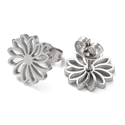 変色しない304ステンレススチールスタッドピアス  中空の花  ステンレス鋼色  11.5mm&nbsp;EJEW-B022-05P