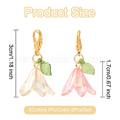 8色の花のアクリルペンダントデコレーション8個  合金製カニカン付き  ミックスカラー  30mm  1pc /カラー&nbsp;HJEW-FS00034-02