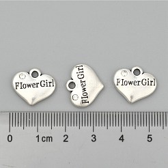 結婚式のパーティーの供給アンティーク銀合金ラインストーンのハート刻まれた単語フラワーガールの結婚式の家族チャーム  カドミウムフリー＆鉛フリー  クリスタル  13.5x16x3mm  穴：2.5mm&nbsp;ALRI-N005-28A