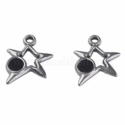 304ステンレススチールチャーム  染色された黒のシェル  スター  ステンレス鋼色  15x13x2mm  穴：1.6mm&nbsp;STAS-N087-51-04P