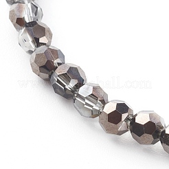 電気メッキファセットラウンドガラスビーズブレスレット  真鍮製ハートビーズ付き  濃いグレー  内径：2-3/8インチ（6.1cm）&nbsp;BJEW-JB06125-02