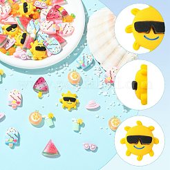 60個 10スタイル 夏テーマ 不透明樹脂 デコデンカボション  混合図形  ミックスカラー  7~23.2x8~21x3~9mm  6個/スタイル&nbsp;RE-FSFF77-01