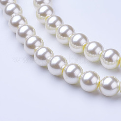 ガラスパールビーズ連売り  パールカラーの  ラウンド  乳白色  10mm  穴：1mm  約80個/連  32インチ&nbsp;HY-10D-B02