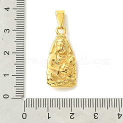 PVD真空メッキ304ステンレスペンダント  観音菩薩のチャーム  ゴールドカラー  27x13x6mm  穴：7x3mm&nbsp;STAS-L275-15G