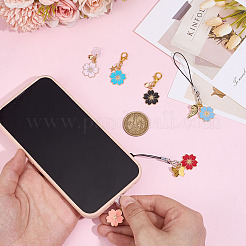 合金エナメルモバイルストラップ6本  プラスチック製の携帯用防塵プラグと合金製のロブスタークロウ留め具付き  花  ミックスカラー  31~84mm  6個/セット&nbsp;HJEW-MA00022