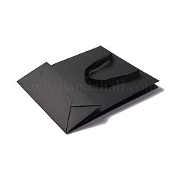 クラフト紙袋  リボンハンドル付き  ギフトバッグ  ショッピングバッグ  長方形  ブラック  28x23x9.7cm;折り：28x23x0.4cm&nbsp;LS-ABAG-F008-01C-03