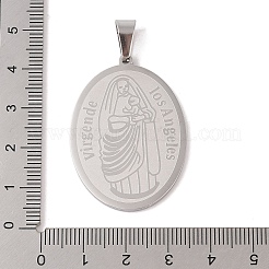 304ステンレスペンダント  聖母マリアのチャーム入りオーバル  宗教  ステンレス鋼色  39x28x2mm  穴：7.5x4mm.&nbsp;STAS-M068-01P