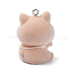 フロッキー不透明樹脂ペンダント  プラチナトーンの鉄ループ付き  犬  31x23x19.5mm  穴：2mm&nbsp;LS-RESI-G105-05C