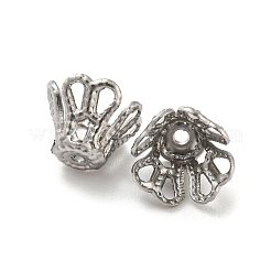 変色しない316サージカルステンレススチールビーズキャップ  4花びら  花  ステンレス鋼色  7x5mm  穴：0.8mm&nbsp;STAS-Q310-09B-P