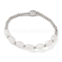 304ステンレススチールビーズストレッチブレスレット女性用  楕円形のランプワークビーズ付き  ステンレス鋼色  1/4x3/8x1/4インチ（0.8x0.85x0.5cm）  内径：2インチ（5cm）&nbsp;LS-BJEW-M054-01P-01