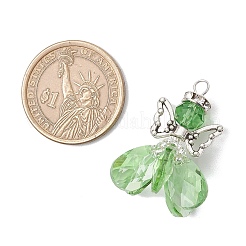 ガラスチャーム  天使のチャーム  合金ビーズと304ステンレス鋼ループ付き  多面カット  薄緑  32x28x26mm  穴：3.5x3mm&nbsp;PALLOY-MZ00743-04