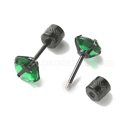 キュービックジルコニア ダイヤモンド スタッドピアス  女性用ガンメタルステンレスジュエリー  グリーン  6mm  ピン：0.9mm&nbsp;EJEW-TAC0015-20B-04