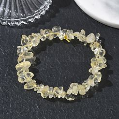 Heated Natural Lemon Quartz Chip Beaded Stretch Bracelets for Women&nbsp;BJEW-D467-01D