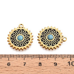 304ステンレススチールと天然ターコイズのペンダント  フラットラウンド  ゴールドカラー  19.5x17.5x3mm  穴：1.4mm&nbsp;STAS-T070-08G
