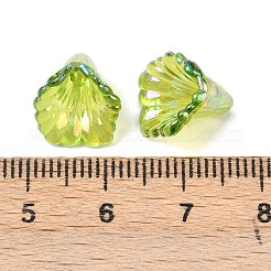 透明なアクリルビーズキャップ  ABカラー  花  黄緑  12x11x9mm  穴：1.2mm&nbsp;OACR-G054-03J