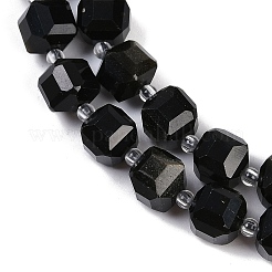 天然石ゴールデンシーンオブシディアンビーズ連売り  ファセットテーブルカットキューブビーズ  シードビーズで  8.5~9x9~9.5x9~9.5mm  穴：1mm  約36~38個/連  15.35~15.55''（39~39.5センチメートル）&nbsp;G-B125-O03-01