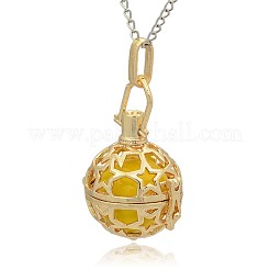 Golden Tone Brass Hollow Round Cage Pendants&nbsp;KK-J226-05G