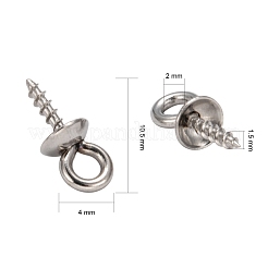 変色しない304ステンレススチールのスクリューアイピンペグベイル  片穴パーツ用  ステンレス鋼色  10.5x4mm  穴：2mm  ピン：1.5mm&nbsp;X-STAS-E076-05