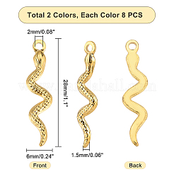 16個2スタイルイオンプレーティング(IP)304ステンレススチールペンダント  ヘビ  ミックスカラー  28x6~6.5x1.5mm  穴：2mm  8個/スタイル&nbsp;STAS-DC0004-22