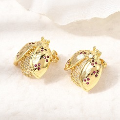 Brass Micro Pave Cubic Zirconia Stud Earrings&nbsp;EJEW-D355-02G-01