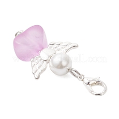 ハートエンジェルアクリル＆ガラスペンダントデコレーション  亜鉛合金カニカン付き  ミックスカラー  42mm&nbsp;HJEW-JM03557