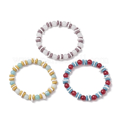 3Pcs Round Natural White Jade & Amazonite & Dyed Malaysia Jade Beads Stretch Bracelets&nbsp;BJEW-JB11818