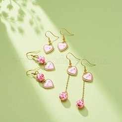 3 Pairs 3 Style Pink Alloy Enamel Charms & Resin Beads Dangle Earrings&nbsp;EJEW-JE05030-03