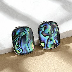 304ステンレススチールスタッドピアス  シェルと  長方形  ステンレス鋼色  22x17mm&nbsp;EJEW-C138-04P