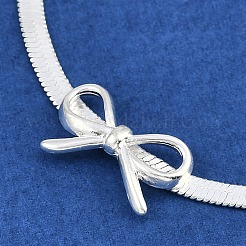 真鍮製のブレスレット  女性のためのジュエリー  蝶結び  銀  9インチ（22.7cm）&nbsp;BJEW-K262-01S