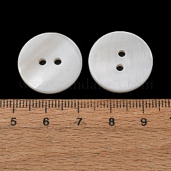 天然淡水シェルボタン  2穴フラットラウンド  ホワイト  20x2mm  穴：2mm&nbsp;SH-CBA22EC-01