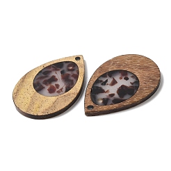 ウッド&レジンペンダント  ティアドロップチャーム  濃いグレー  38x25.5x3mm  穴：2mm&nbsp;WOOD-H104-23-08