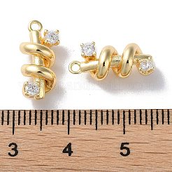 真鍮製マイクロパヴェキュービックジルコニアペンダント  スパイラルバーチャーム  18KGP本金メッキ  15x6.5x6mm  穴：1.2mm&nbsp;KK-F867-15G