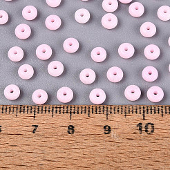 オペークガラスシードビーズ  丸い穴  ロンデル  パールピンク  4~4.5x2~3mm  穴：0.9~1mm  約6430個/ポンド&nbsp;SEED-N012-09A-08