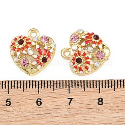 エナメルペンダントと合金  花のチャーム付きハート  カラフルなラインストーン付き  長持ちメッキ  ラックめっき  ゴールドカラー  ミックスカラー  17x15.5x5mm  穴：1.7mm&nbsp;RB-CBA1FD3-18G