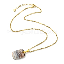 Natural Mexican Agate/Crazy Lace Agate Rectangle Pendant 304 Stainless Steel Cable Chain Necklaces&nbsp;NJEW-JN06210-01