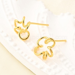中空の花925スターリングシルバースタッドピアス  ゴールドカラー  9x9.5mm&nbsp;EJEW-S271-03G