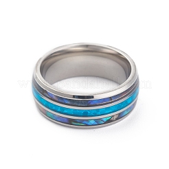 304 Stainless Steel Paua Shell Cuff Ring for Women&nbsp;RJEW-M014-01P-B