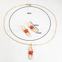 Plastic Beaded Oval with Flower Jewelry Set&nbsp;YW1382-2