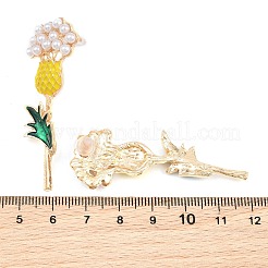 女性用合金エナメルスタッドピアス  パイナップル/花  プラスチックパール付き  ゴールドカラー  53.5x20mm&nbsp;AL-CBA6127-03G