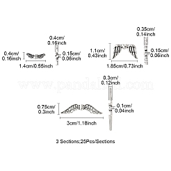 75Pcs 3 Styles Tibetan Style Alloy Fairy Wing Beads&nbsp;TIBEB-FS0001-15