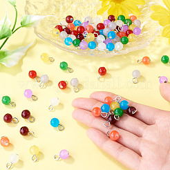 90Pcs 9 Colors Baking Paint Imitation Jade Glass Round Bead with Iron Pendants&nbsp;PALLOY-TAC0281