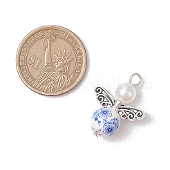 天使のプリント磁器ペンダント  合金ファインディングとABSプラスチック模造真珠ラウンドビーズ付き  ミックスカラー  28.5x21.5x10.5mm  穴：3mm&nbsp;PALLOY-JF03359-05