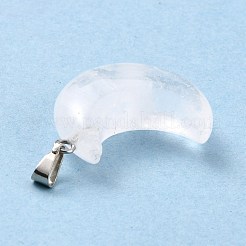 天然石クオーツクリスタルペンダント  ロッククリスタルペンダント  プラチナブラスループ付き  ムーン  29x18~21x7~10mm  穴：6x3mm&nbsp;G-Z022-02J